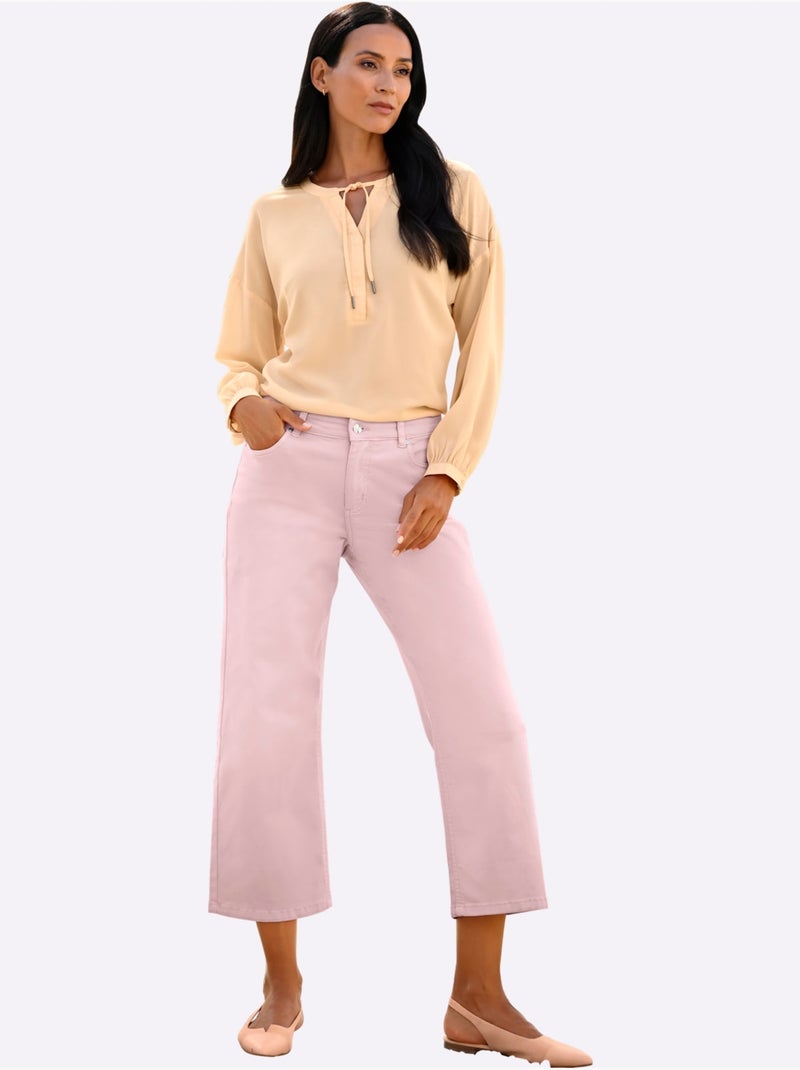 Jean 7/8 Pantalon Avec Jambes Larges - Taille Standard - helline Rose - Kiabi