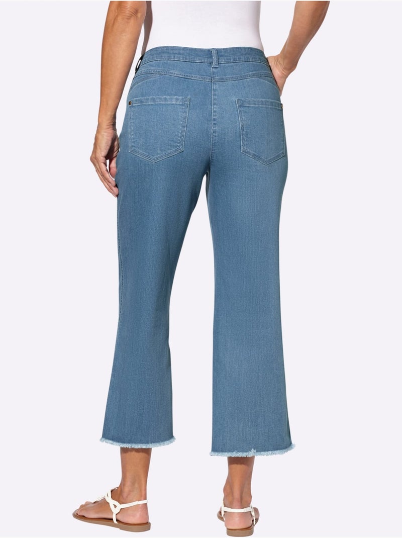 Jean 7/8 Qualité Coton - Taille Courte - Witt Bleu Blanc - Kiabi