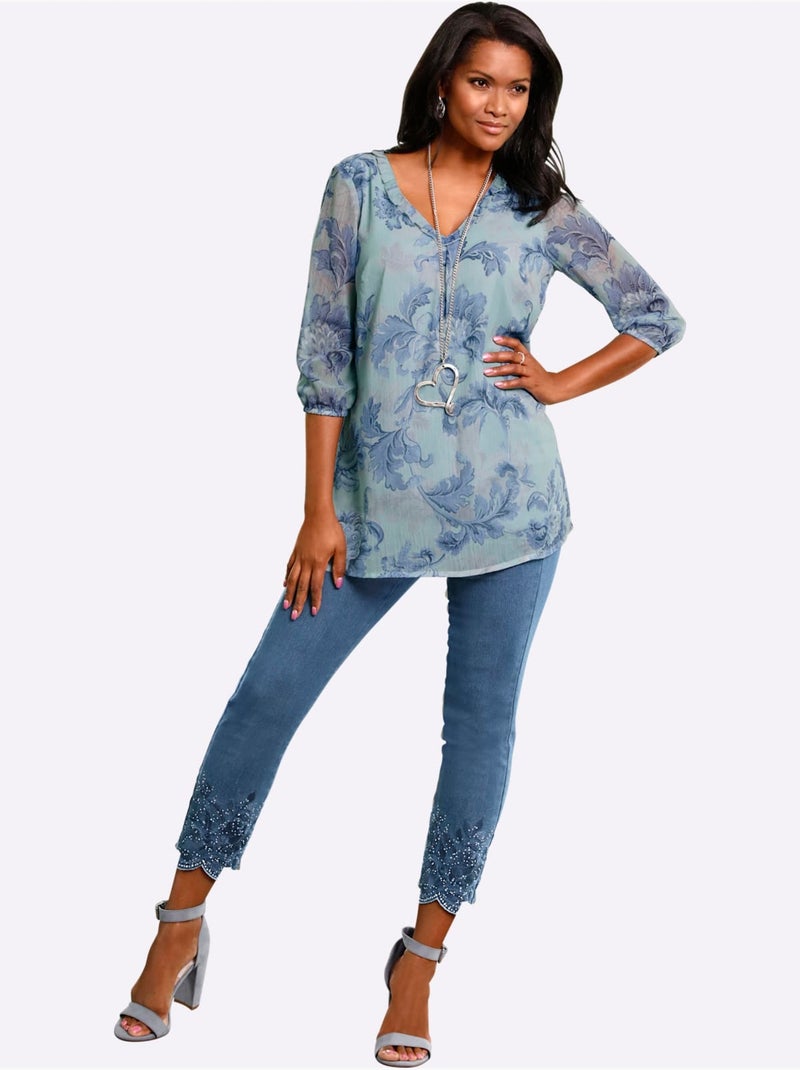 Jean 7/8 Qualité Coton - Taille Standard - Witt Bleu Blanc - Kiabi