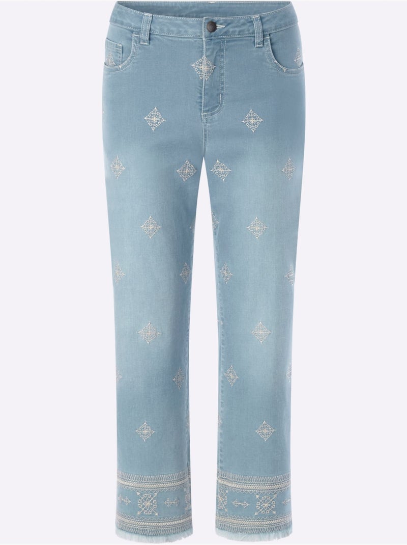 Jean 7/8 Qualité Coton - Taille Standard - Witt Bleu Blanc - Kiabi