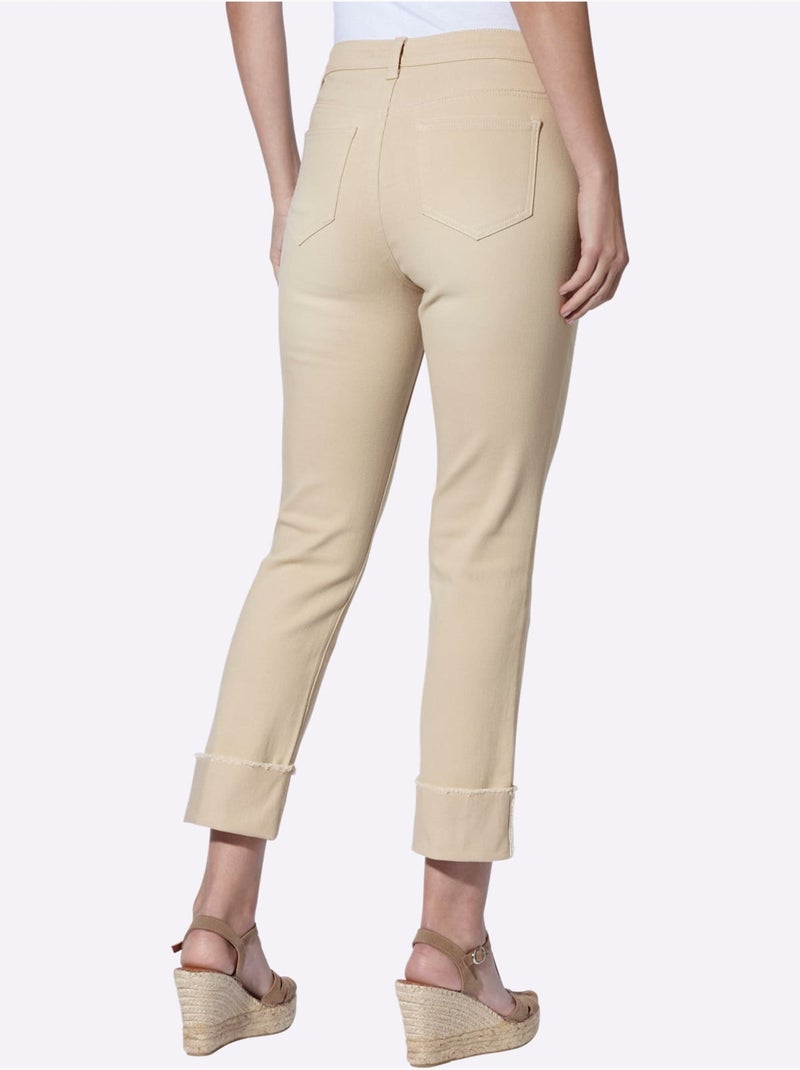 Jean 7/8 Revers Des Jambes Fixe - Taille Standard - Helline Sable - Kiabi