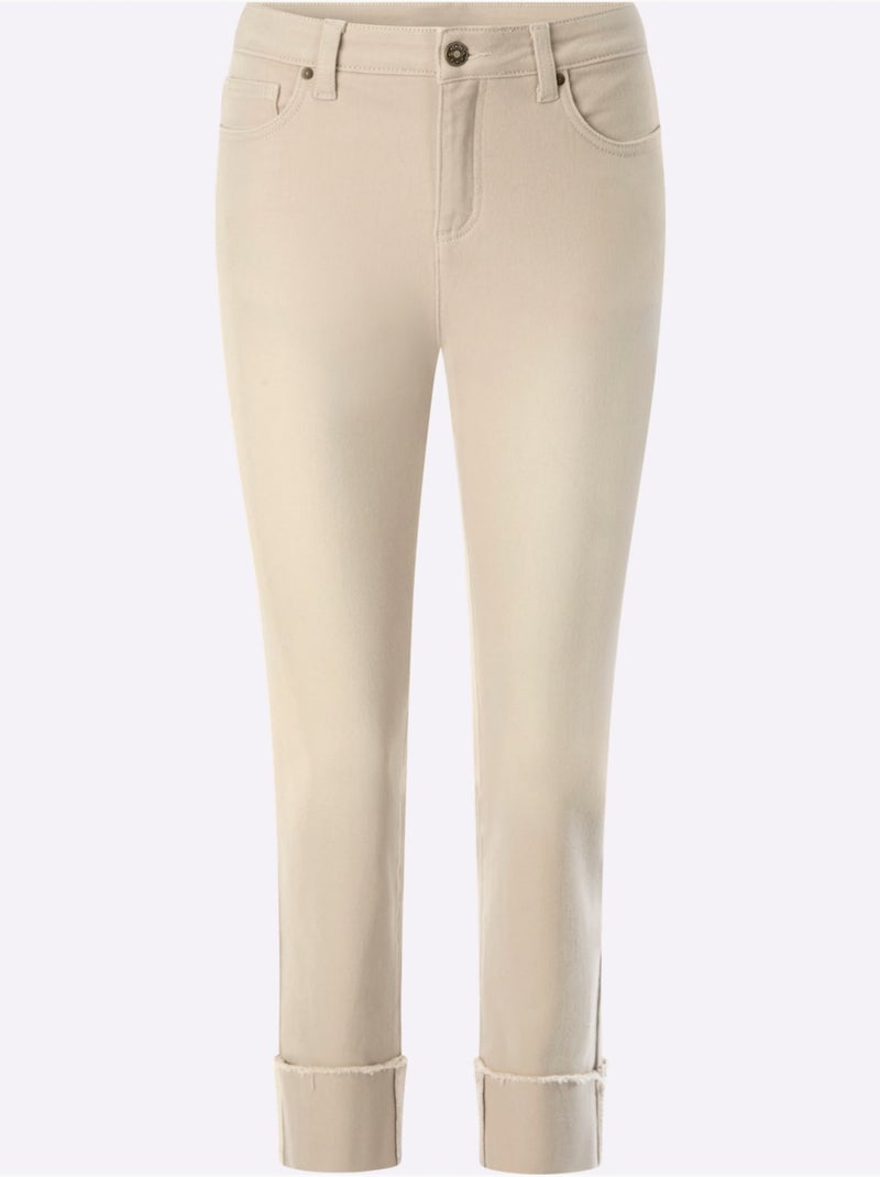 Jean 7/8 Revers Des Jambes Fixe - Taille Standard - Helline Sable - Kiabi