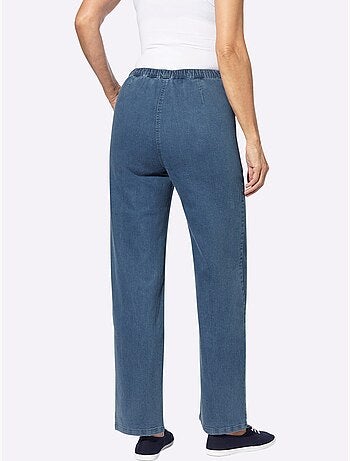 Jean confortable à ceinture élastique avec jambes larges et poches - taille courte - moda vilona