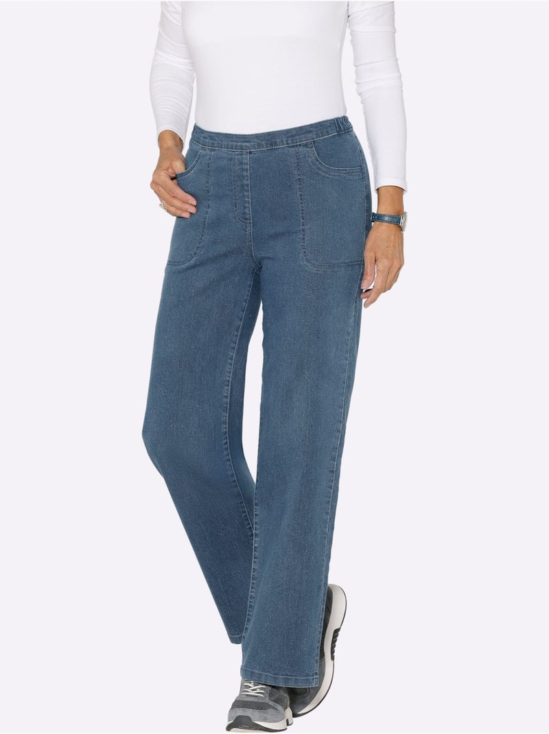 Jean à ceinture élastique avec jambes larges et poches - taille courte - moda vilona Bleu Blanc - Kiabi