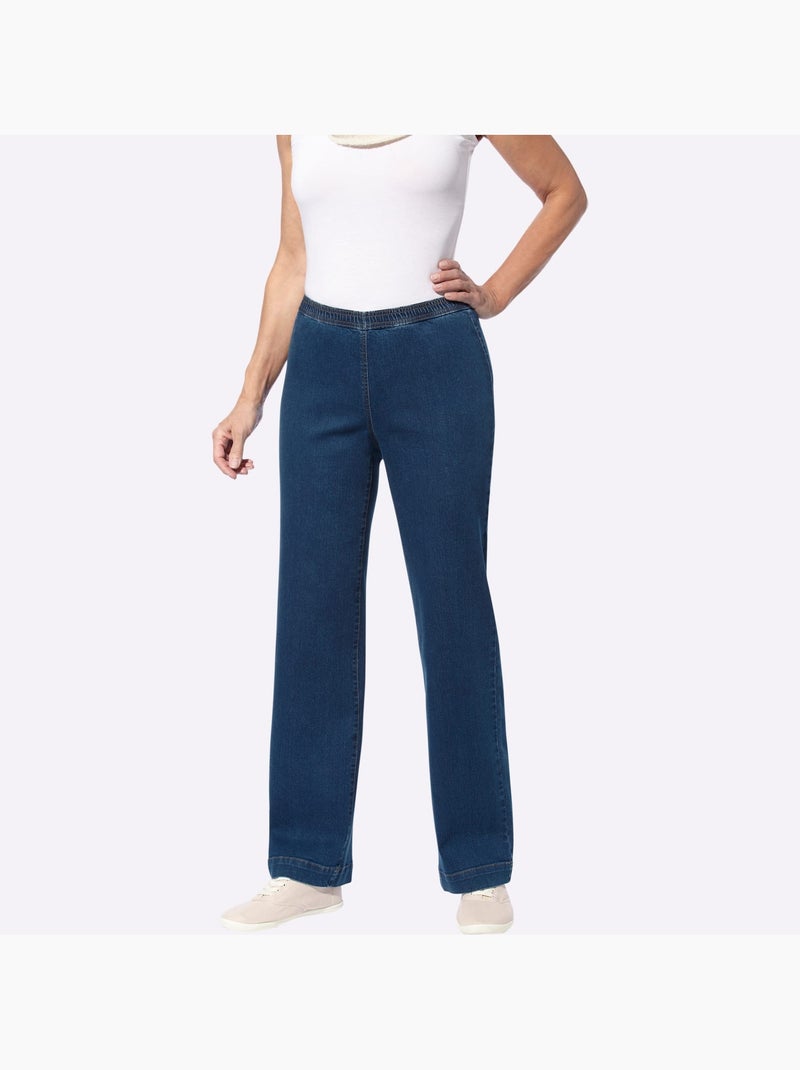 Jean à ceinture élastique avec jambes larges tendance - Taille courte - Moda Vilona Bleu foncé - Kiabi