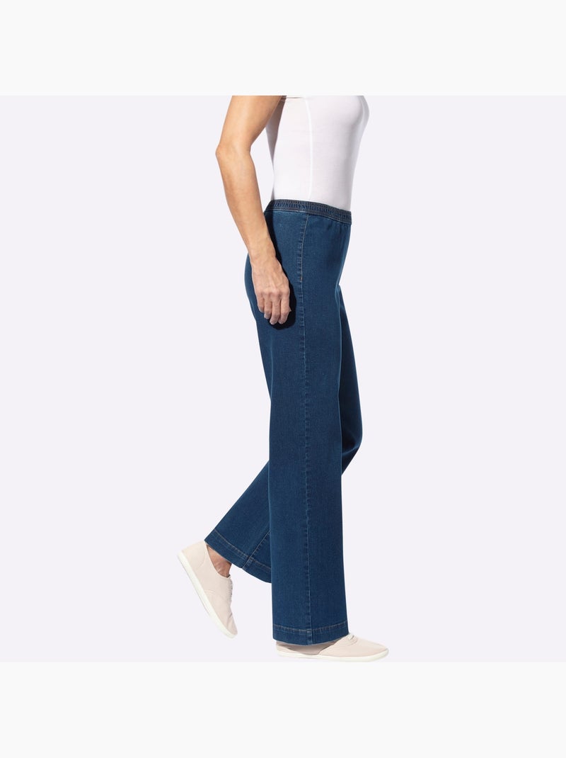 Jean à ceinture élastique avec jambes larges tendance - Taille courte - Moda Vilona Bleu foncé - Kiabi