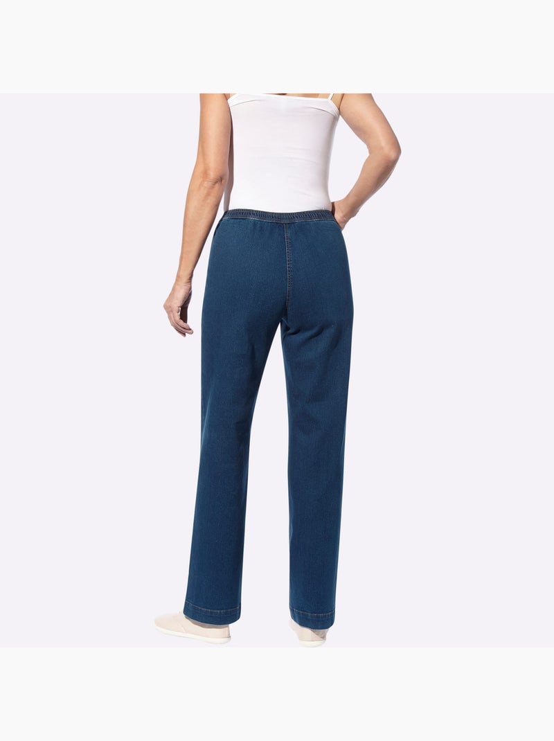 Jean à ceinture élastique avec jambes larges tendance - Taille courte - Moda Vilona Bleu foncé - Kiabi