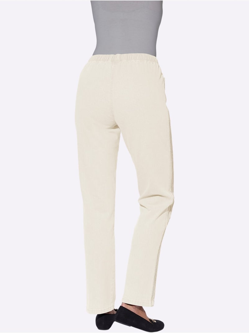 Jean à ceinture élastique avec poches pratiques et nervures latérales - Taille courte - Witt Blanc - Kiabi