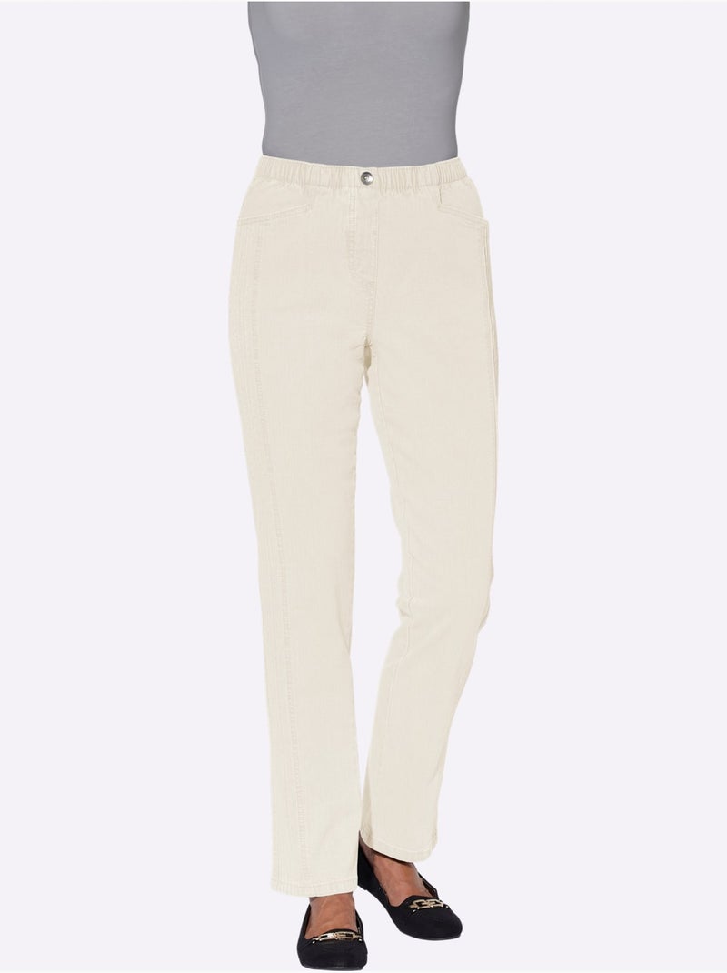 Jean à ceinture élastique avec poches pratiques et nervures latérales - Taille courte - Witt Blanc - Kiabi