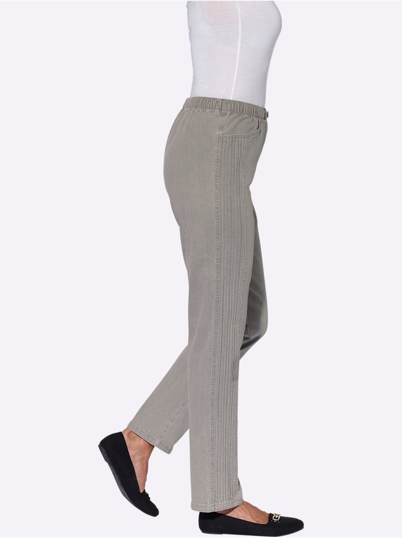 Jean à ceinture élastique avec poches pratiques et nervures latérales - Taille courte - Witt Gris - Kiabi