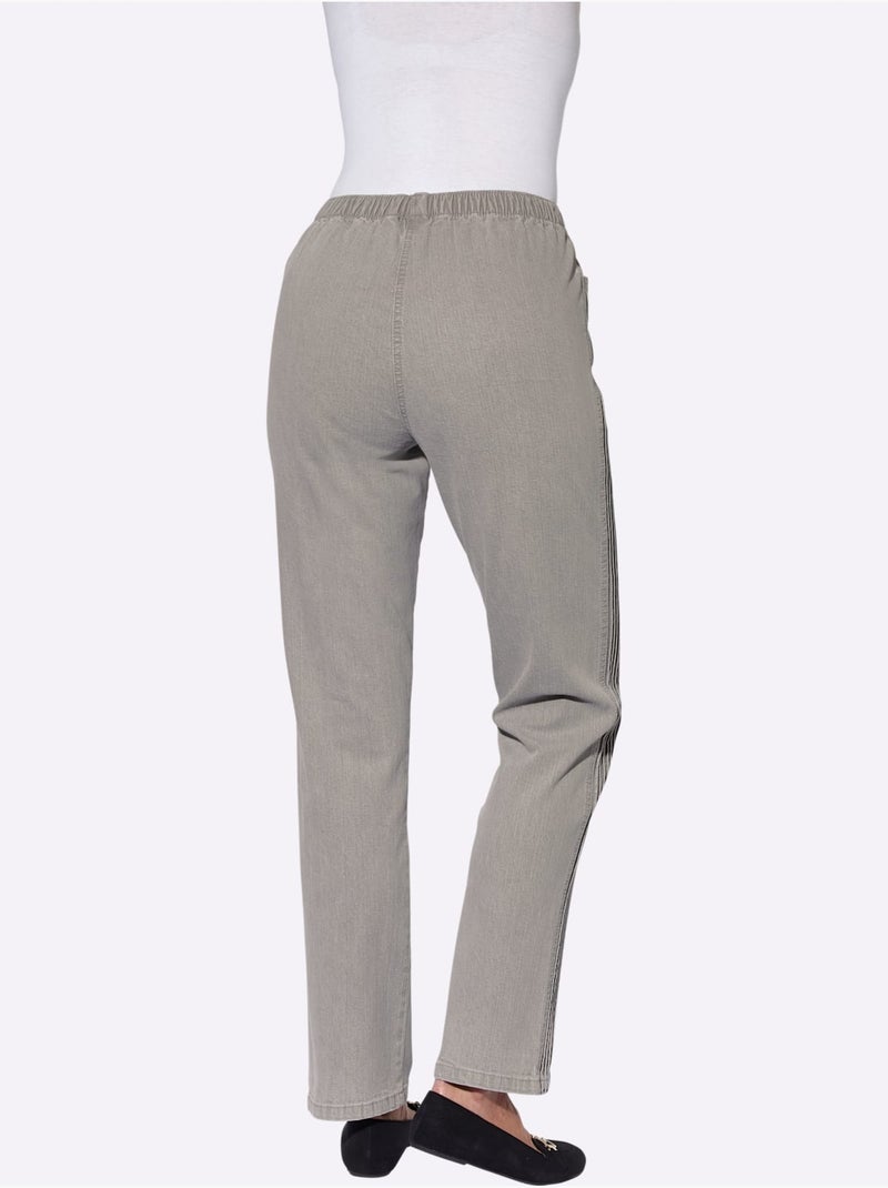 Jean à ceinture élastique avec poches pratiques et nervures latérales - Taille courte - Witt Gris - Kiabi