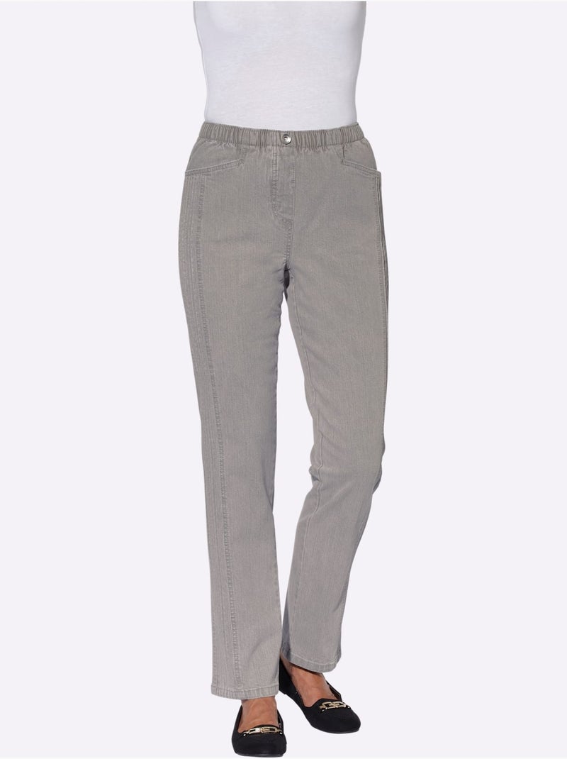 Jean à ceinture élastique avec poches pratiques et nervures latérales - Taille courte - Witt Gris - Kiabi