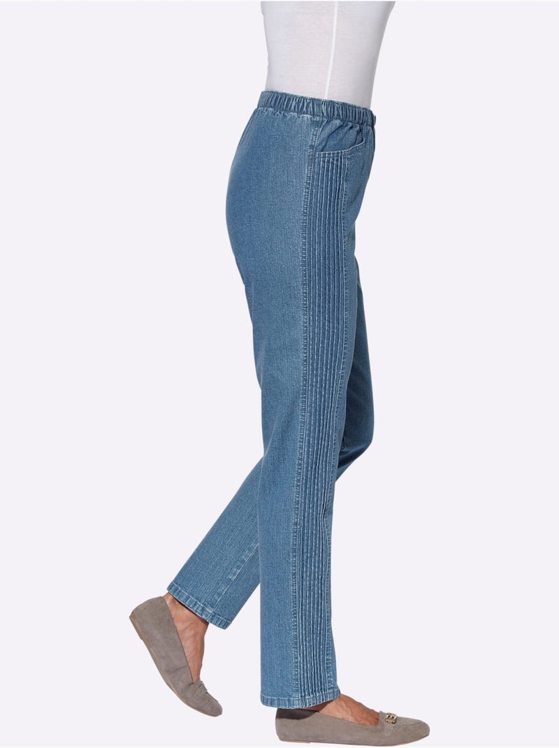 Jean à ceinture élastique avec poches pratiques et nervures latérales - Taille standard - Witt Bleu Blanc - Kiabi