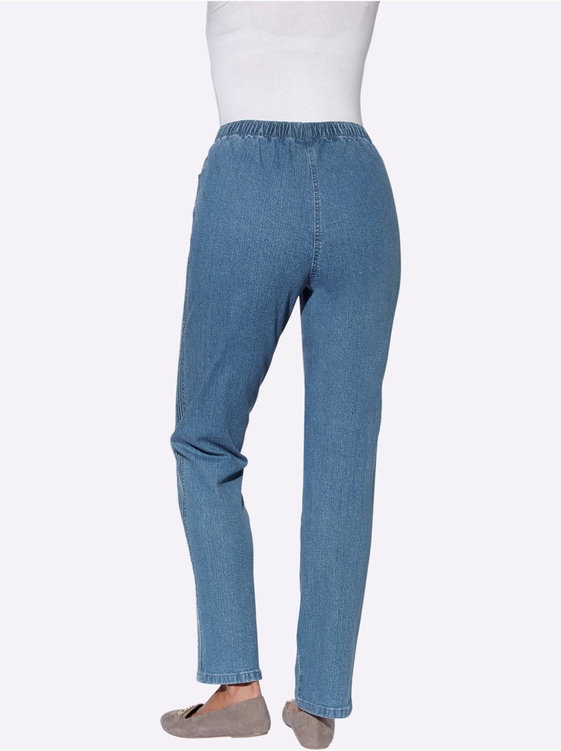 Jean à ceinture élastique avec poches pratiques et nervures latérales - Taille standard - Witt Bleu Blanc - Kiabi