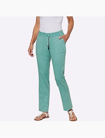 Jean à ceinture smockée avec poches avant et lien ajustable - taille courte - moda vilona