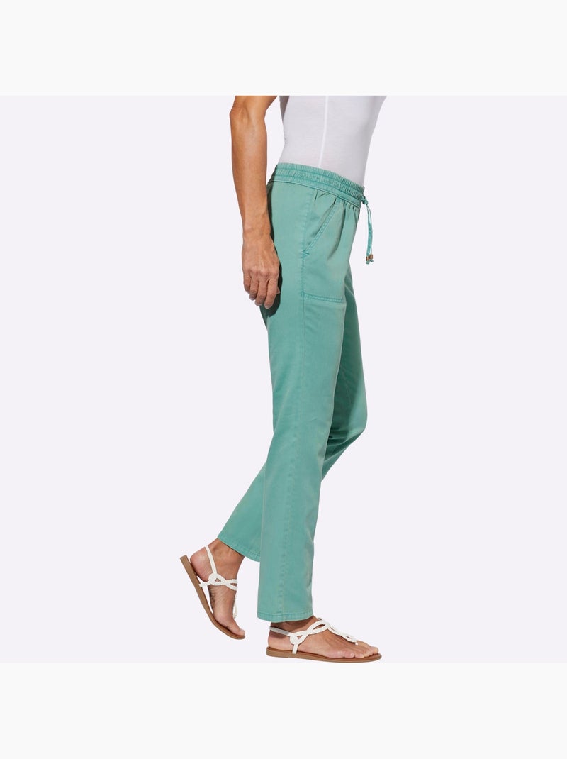 Jean à ceinture smockée avec poches avant et lien ajustable - Taille courte - Moda Vilona Vert Sauge - Kiabi