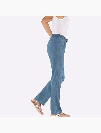Jean à ceinture smockée avec poches en biais et lien à nouer - Taille courte - Moda Vilona