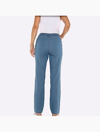 Jean à ceinture smockée avec poches en biais et lien à nouer - Taille courte - Moda Vilona