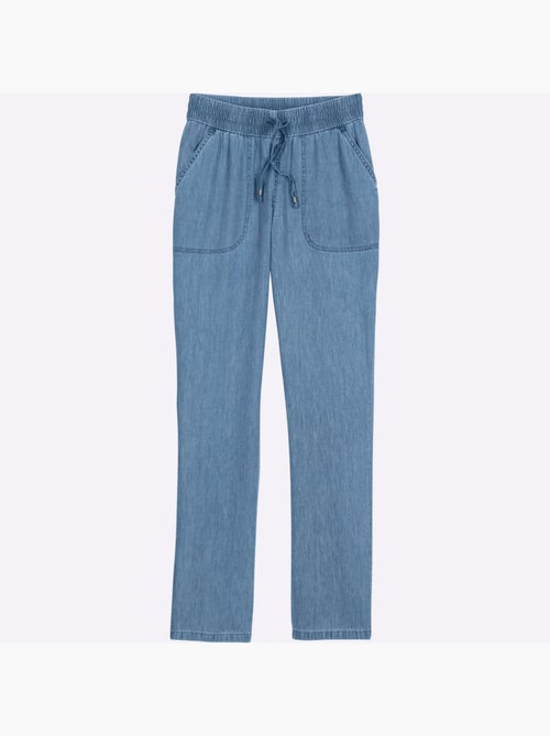 Jean à ceinture smockée avec poches en biais et lien à nouer - Taille courte - Moda Vilona - Kiabi