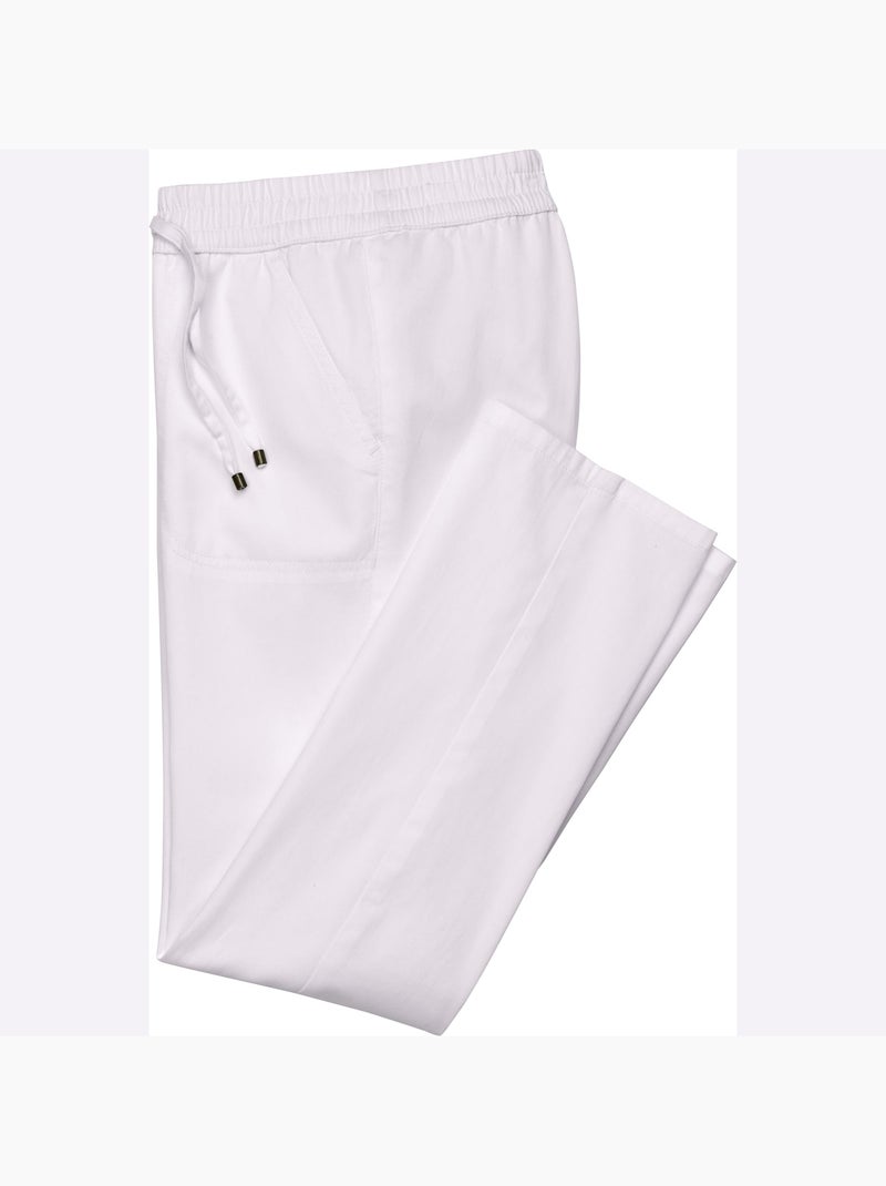 Jean à ceinture smockée avec poches en biais et lien à nouer - Taille standard - Moda Vilona Blanc - Kiabi