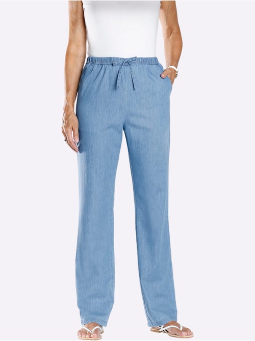 Jean à coupe large avec ceinture élastique et poches - Taille courte - Moda Vilona - Kiabi Jean à coupe large avec ceinture élastique et poches - Taille courte - Moda Vilona - Kiabi