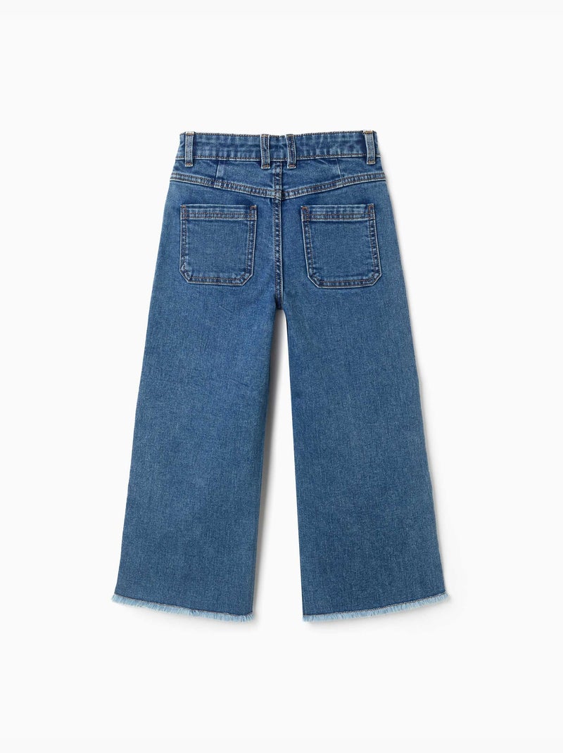 Jean à jambe large avec ourlets effilochés Bleu Bleu - Kiabi