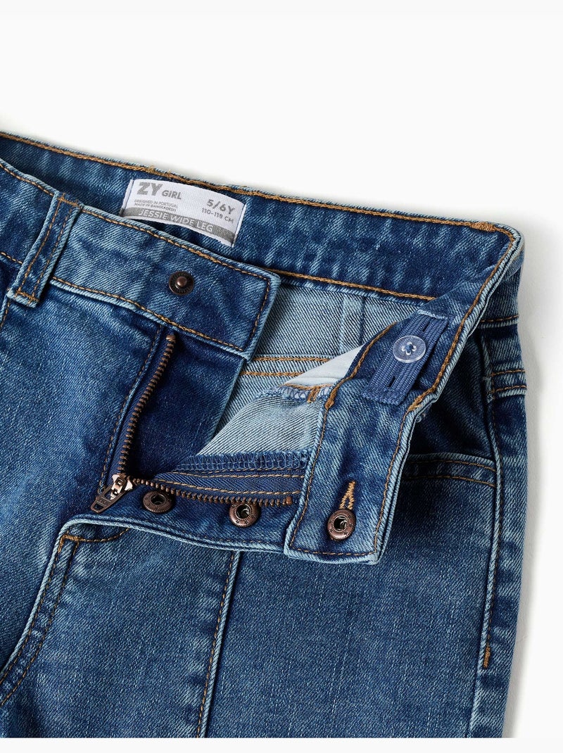 Jean à jambe large avec ourlets effilochés Bleu Bleu - Kiabi