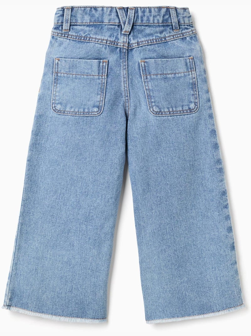 Jean à jambe large et ourlets effilochés Bleu Bleu - Kiabi