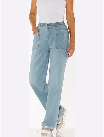 Jean à jambes larges avec ceinture élastique et poches - taille courte - moda vilona
