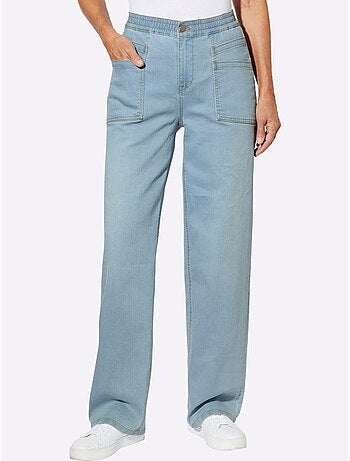 Jean à jambes larges avec ceinture élastique et poches - taille courte - moda vilona