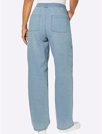 Jean à jambes larges avec ceinture élastique et poches - taille courte - moda vilona