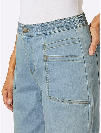 Jean à jambes larges avec ceinture élastique et poches - taille courte - moda vilona