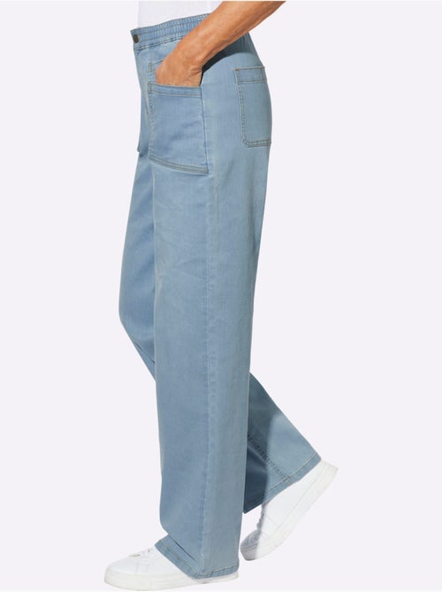 Jean à jambes larges avec ceinture élastique et poches - taille courte - moda vilona - Kiabi Jean à jambes larges avec ceinture élastique et poches - taille courte - moda vilona - Kiabi