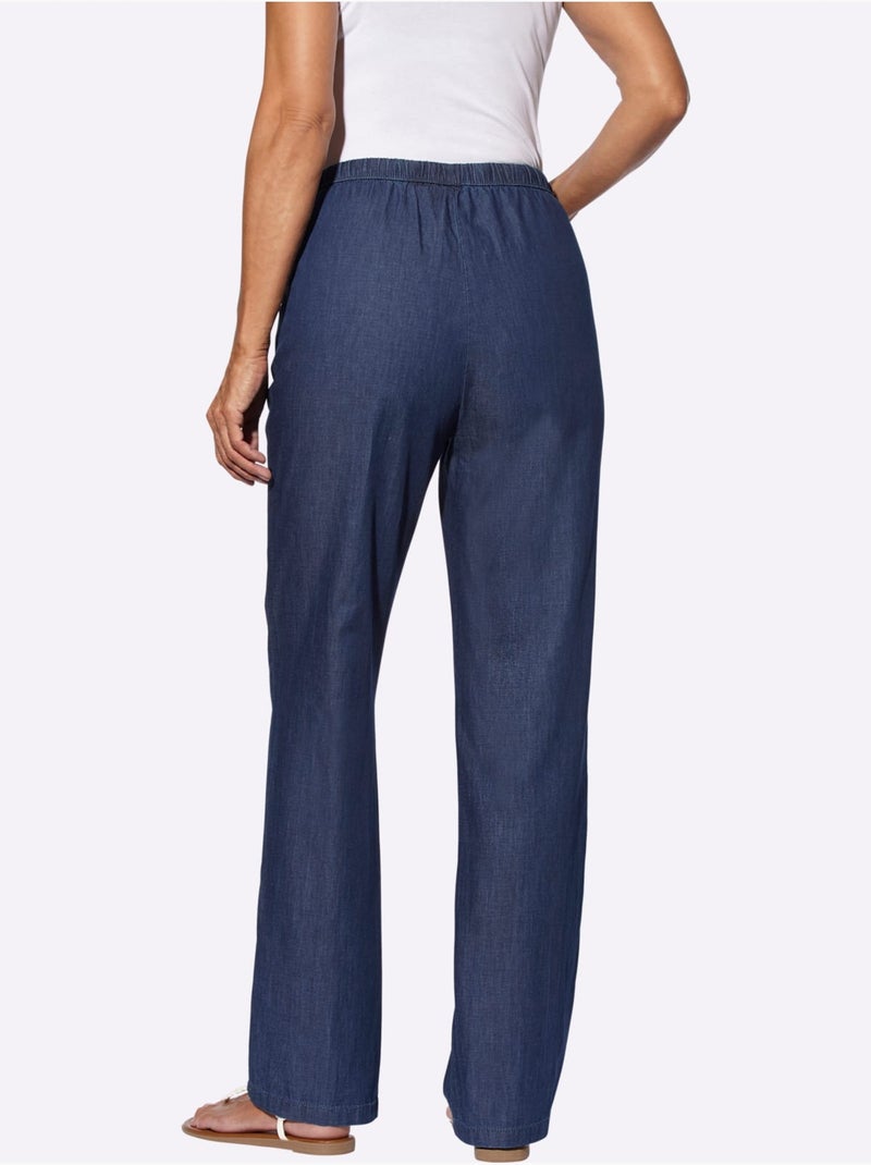 Jean à la coupe ample avec ceinture élastique et poches - Taille courte - Moda Vilona Bleu jean - Kiabi