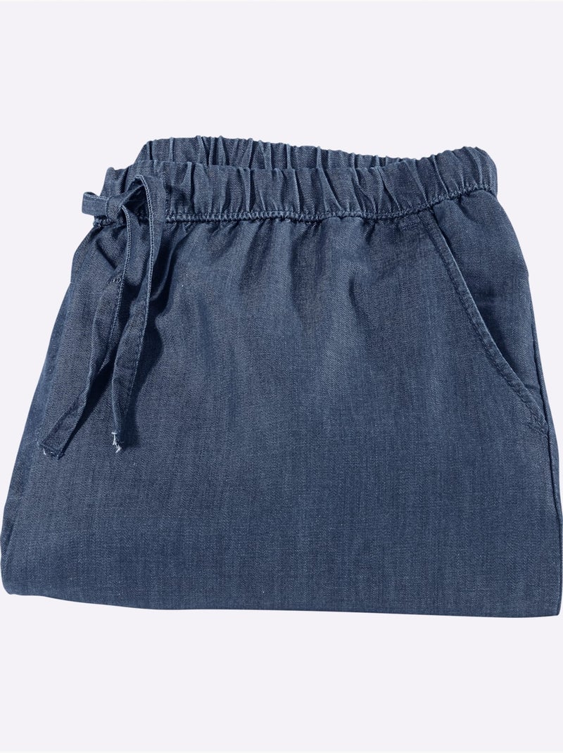 Jean à la coupe ample avec ceinture élastique et poches - Taille courte - Moda Vilona Bleu jean - Kiabi