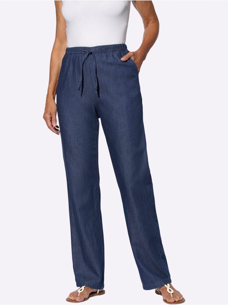 Jean à la coupe ample avec ceinture élastique et poches - Taille courte - Moda Vilona Bleu jean - Kiabi