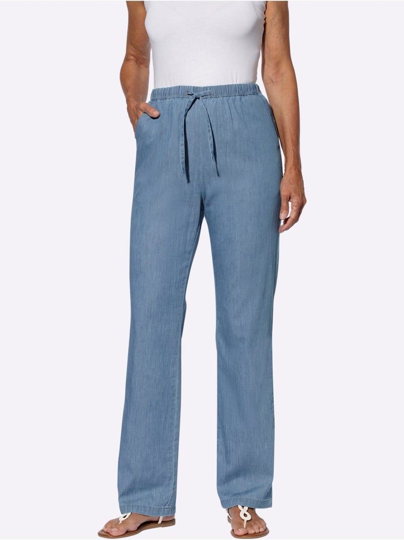 Jean à la coupe ample avec ceinture élastique et poches - Taille standard - Moda Vilona Bleu Blanc - Kiabi