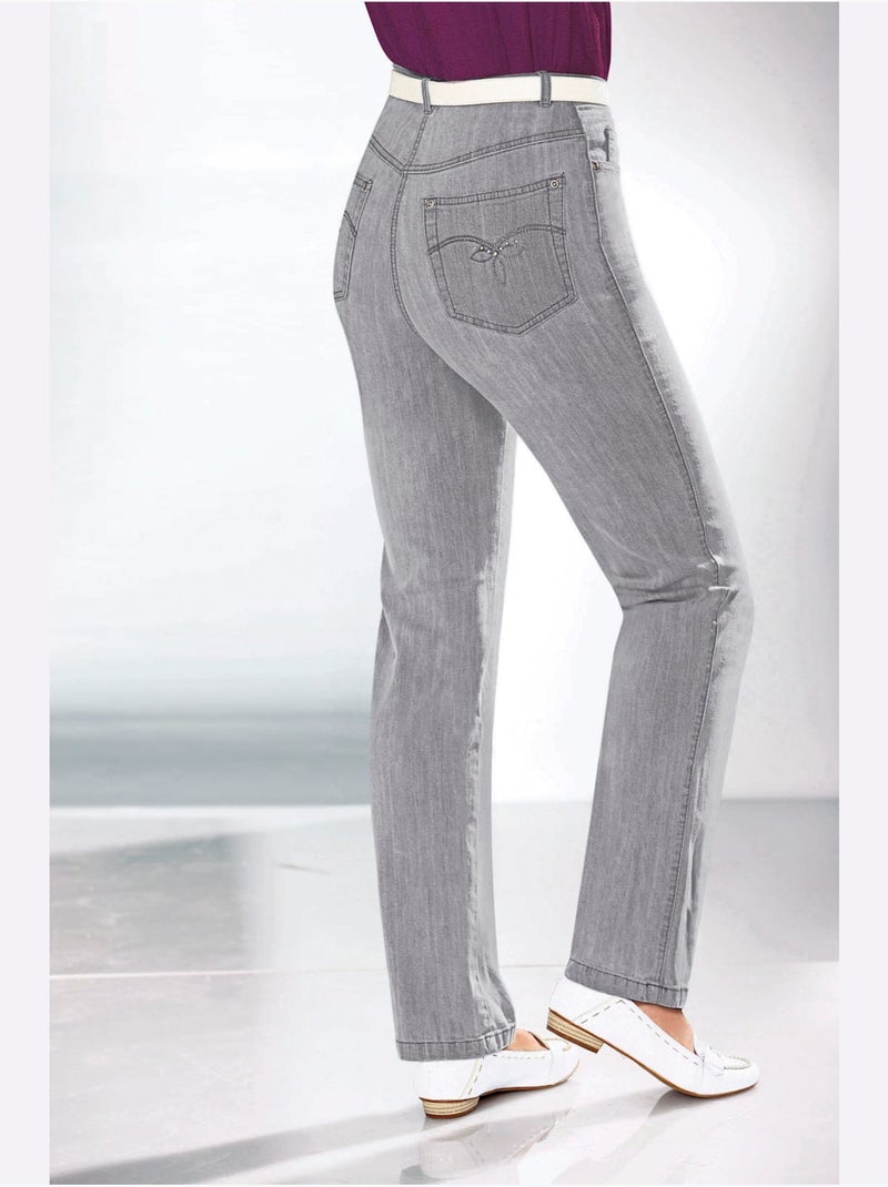 Jean à la coupe élancée avec broderie sur les poches arrière - Taille courte - Witt Gris - Kiabi