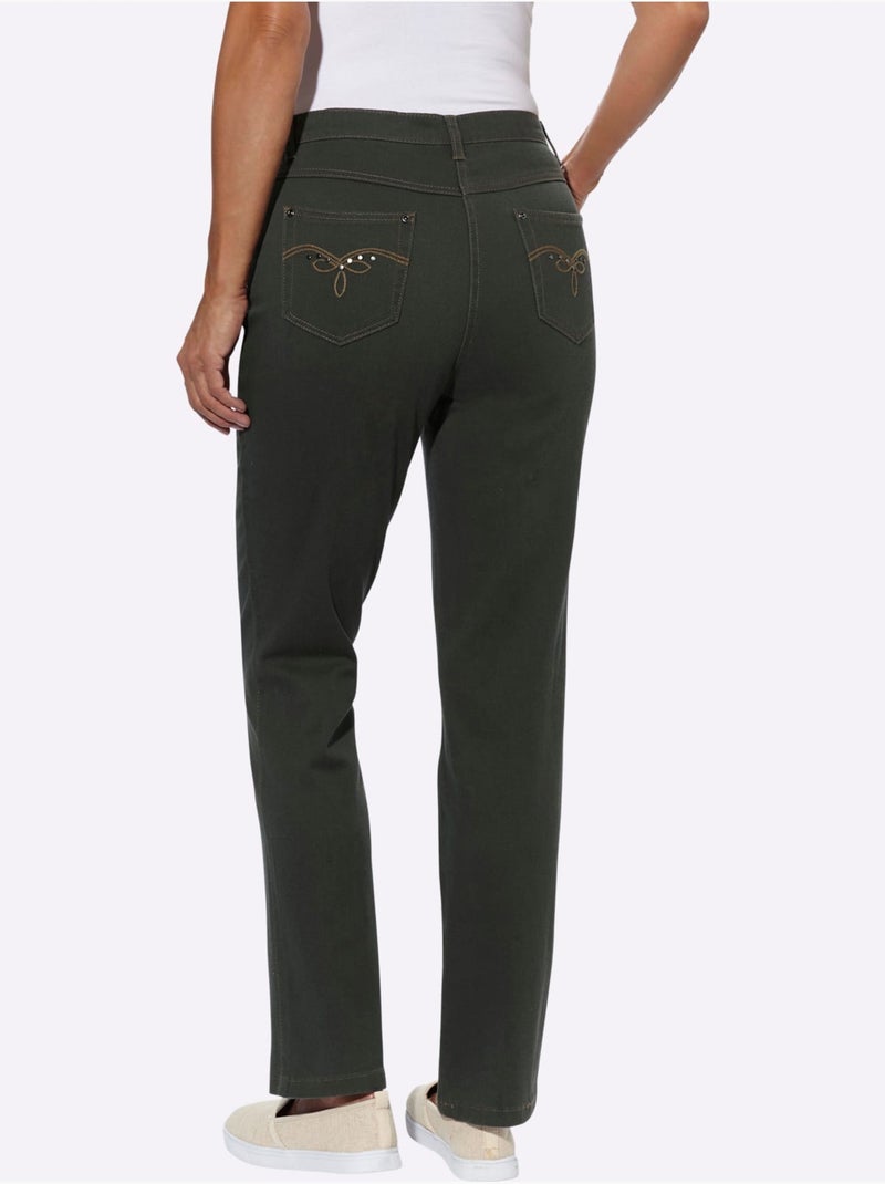 Jean à la coupe élancée avec broderie sur les poches arrière - Taille courte - Witt Kaki - Kiabi