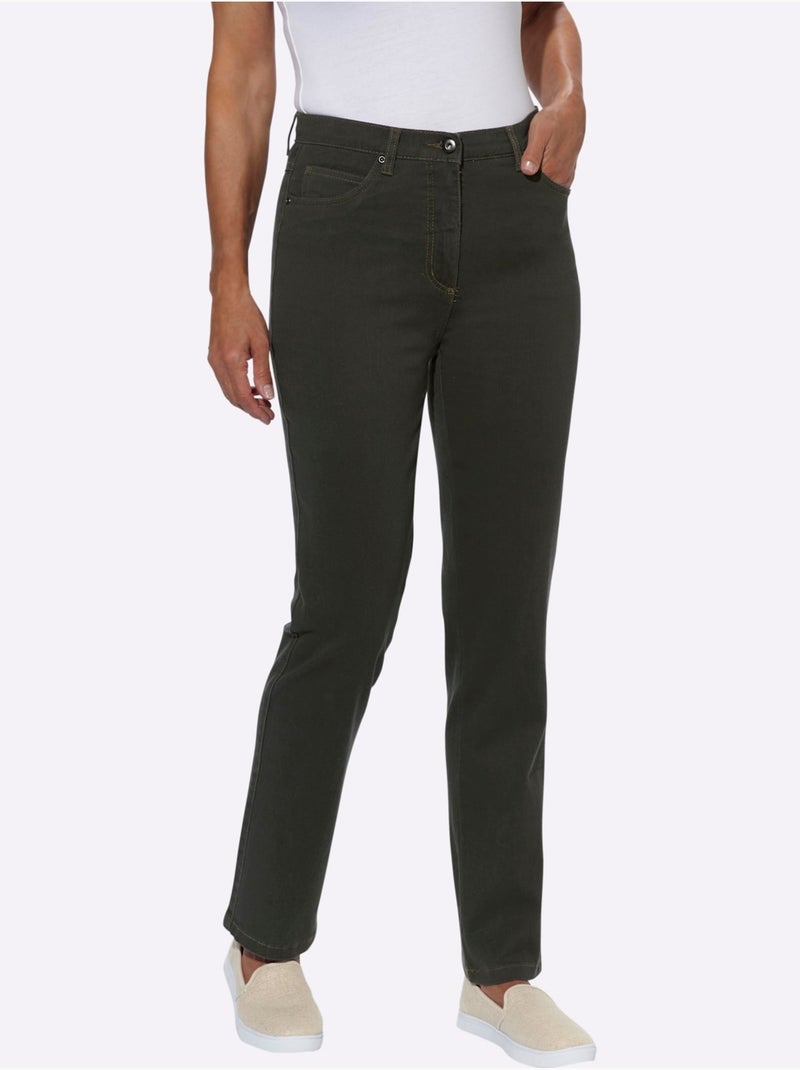 Jean à la coupe élancée avec broderie sur les poches arrière - Taille courte - Witt Kaki - Kiabi