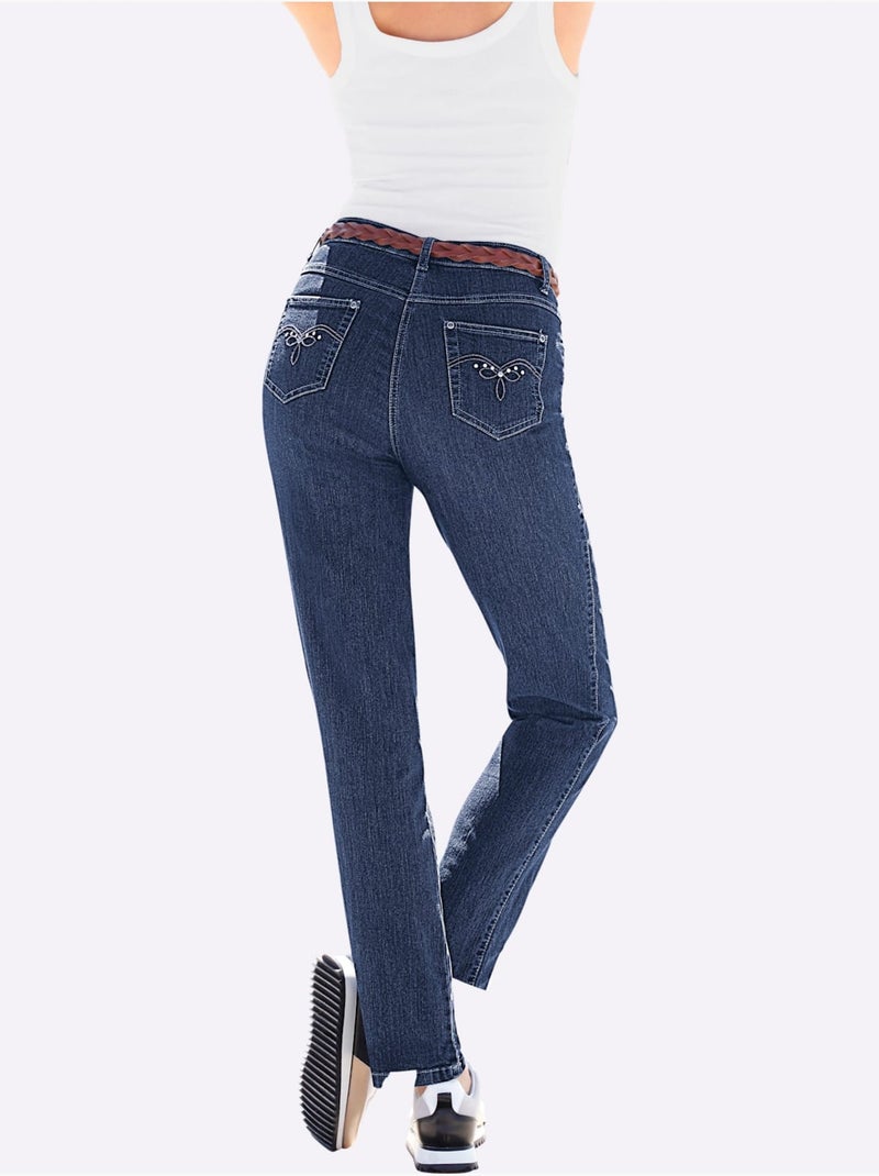 Jean à la coupe élancée avec broderie sur les poches arrière - Taille extra courte - Witt Bleu jean - Kiabi