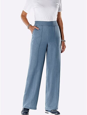 Jean à la coupe haute avec jambes larges et ceinture élastique - Taille courte - Moda Vilona