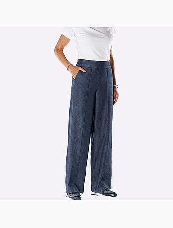 Jean à la coupe haute avec jambes larges et ceinture élastique - Taille courte - Moda Vilona