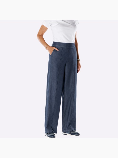 Jean à la coupe haute avec jambes larges et ceinture élastique - Taille courte - Moda Vilona - Kiabi