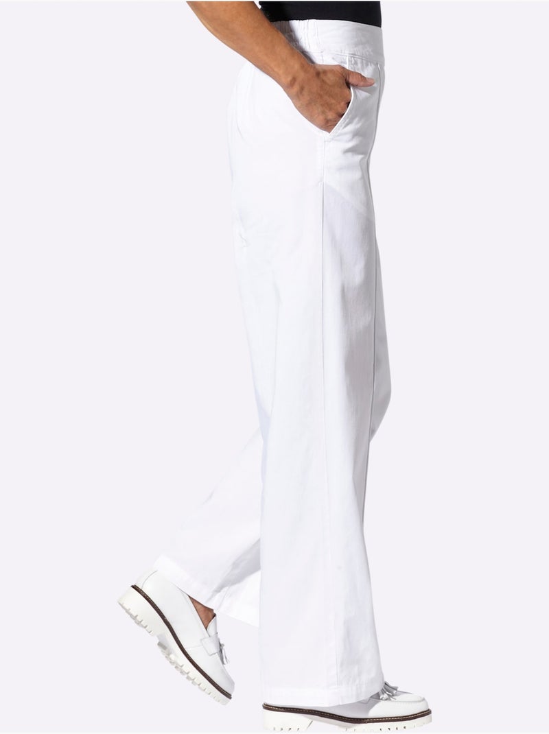 Jean à la coupe haute avec jambes larges et ceinture élastique - Taille standard - Moda Vilona Blanc - Kiabi