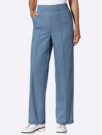 Jean à la coupe haute avec jambes larges et ceinture élastique - Taille standard - Moda Vilona