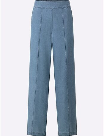 Jean à la coupe haute avec jambes larges et ceinture élastique - Taille standard - Moda Vilona