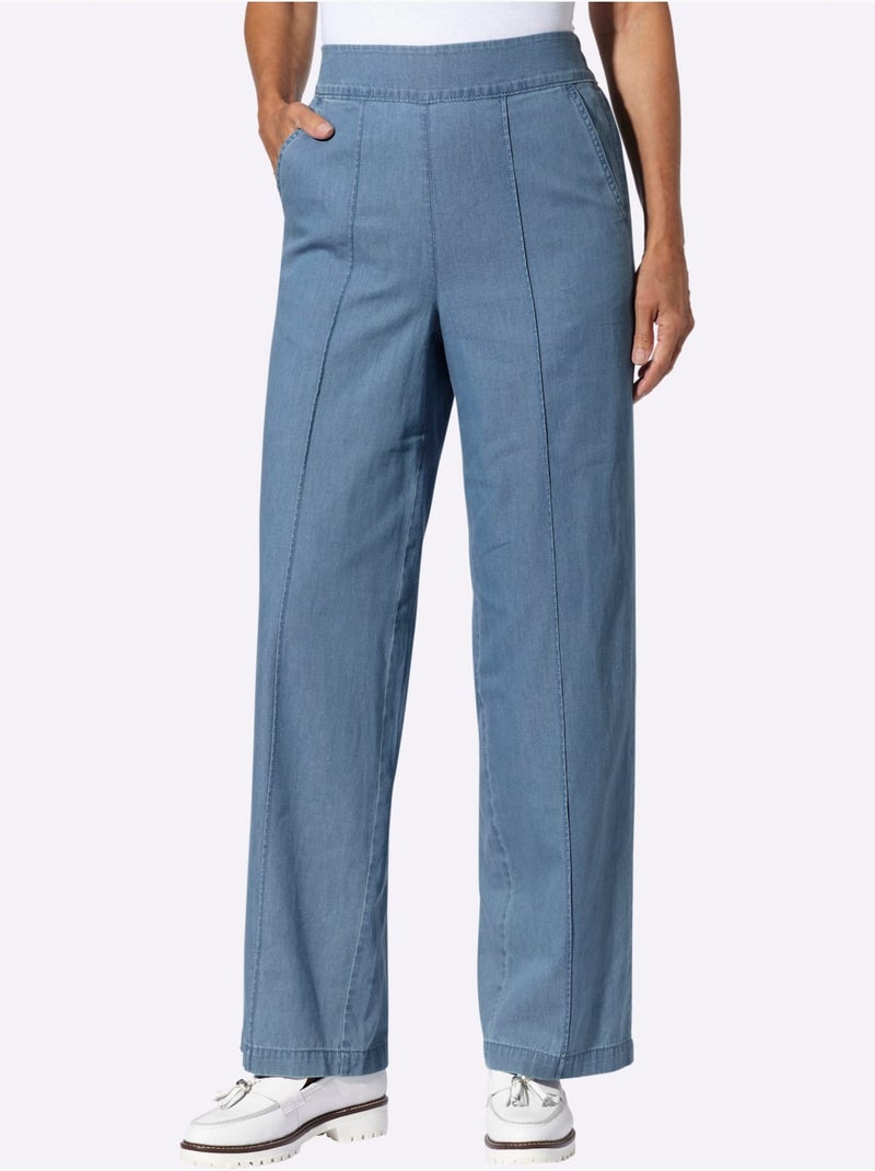 Jean à la coupe haute avec jambes larges et ceinture élastique - Taille standard - Moda Vilona Bleu Blanc - Kiabi
