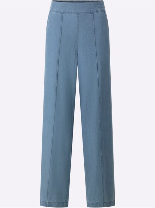 Jean à la coupe haute avec jambes larges et ceinture élastique - Taille standard - Moda Vilona - Kiabi Jean à la coupe haute avec jambes larges et ceinture élastique - Taille standard - Moda Vilona - Kiabi