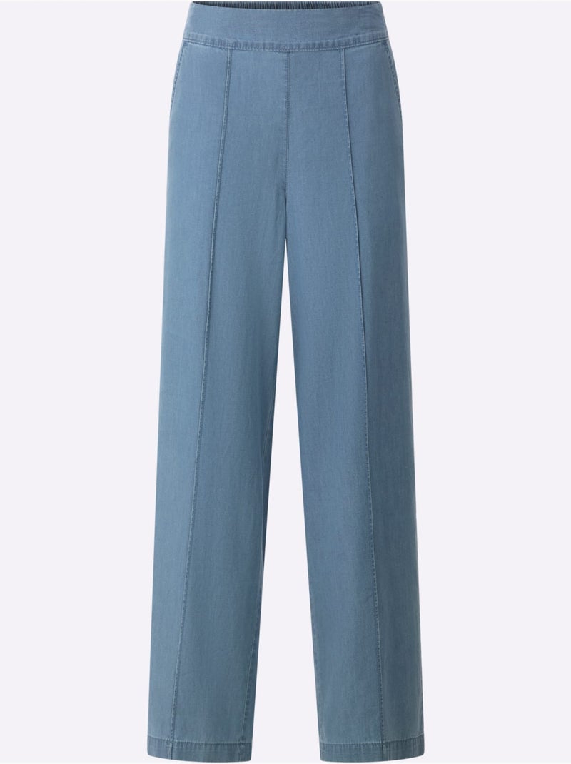 Jean à la coupe haute avec jambes larges et ceinture élastique - Taille standard - Moda Vilona Bleu Blanc - Kiabi